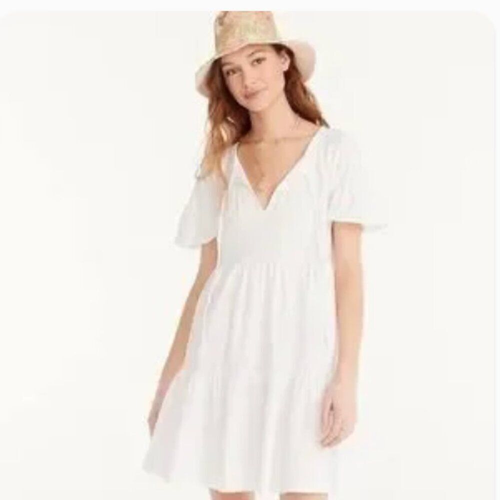 J. Crew BG209 white Broken-in Jersey Tiered Mini Dress For Women medium NWT